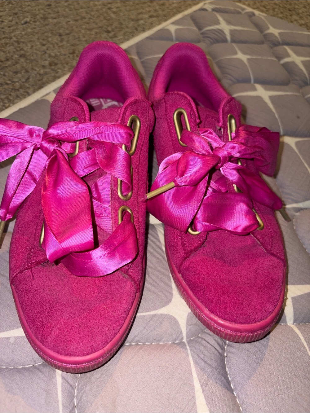 Puma Women's Fuchsia Suede Sneakers with Satin Ribbon Laces